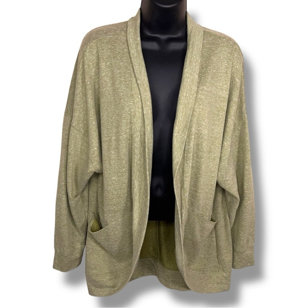 XL Sonoma Green Open Front Sweater Long Sleeve Knit Cotton Blend Casual Comfort